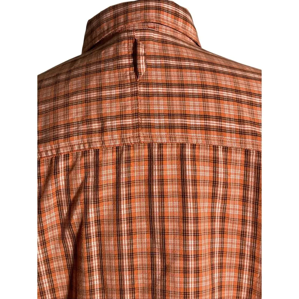 The North Face Orange Short Sleeve Plaid Button Up Zip Pocket Men’s Medium